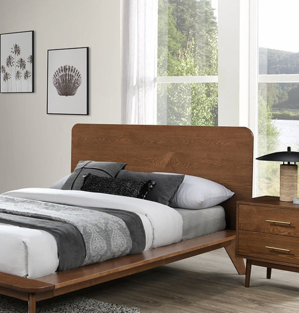 English Elm Walnut Queen Size Platform Bed Frame - Mid-Century Modern Solid Wood Design, Mattress Ready, Chic Look B2741S00451-GIGA