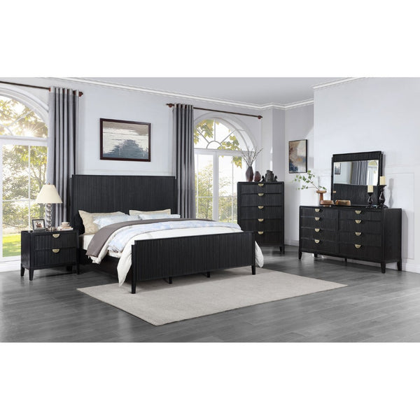 English Elm Black Fluted California King Bedroom Set with Wire-brushed Finish and Golden Hardware B062S01839