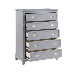 English Elm Gray Lacquer Five Drawer Vertical Dresser with Nickel Pulls for Modern Bedroom Storage Gray B011P463882