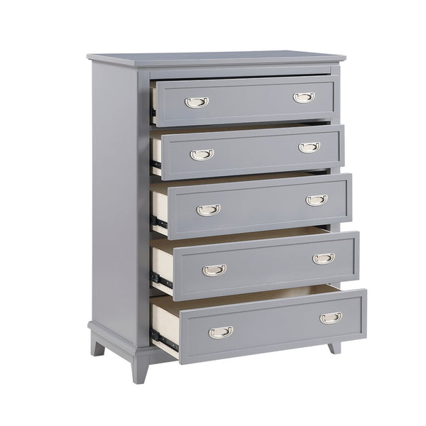 English Elm Gray Lacquer Five Drawer Vertical Dresser with Nickel Pulls for Modern Bedroom Storage Gray B011P463882