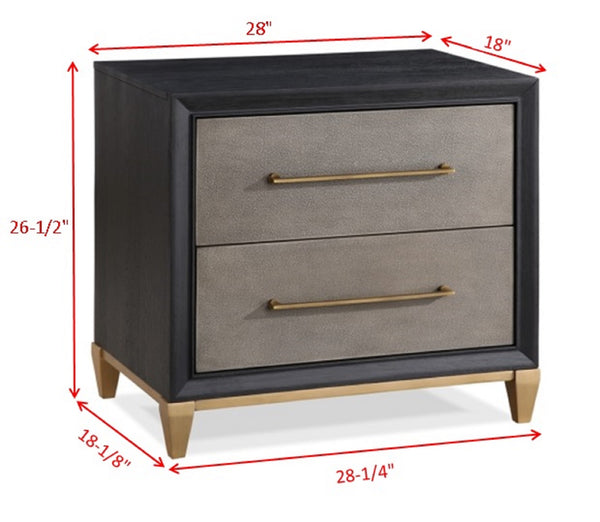 English Elm 1pc Nightstand with Two Drawers and Beveled Mirror Accents, Solid Wood Construction, Chic Storage Brown 30.75 L x 20.88 W x 26.25 H B2741P325730