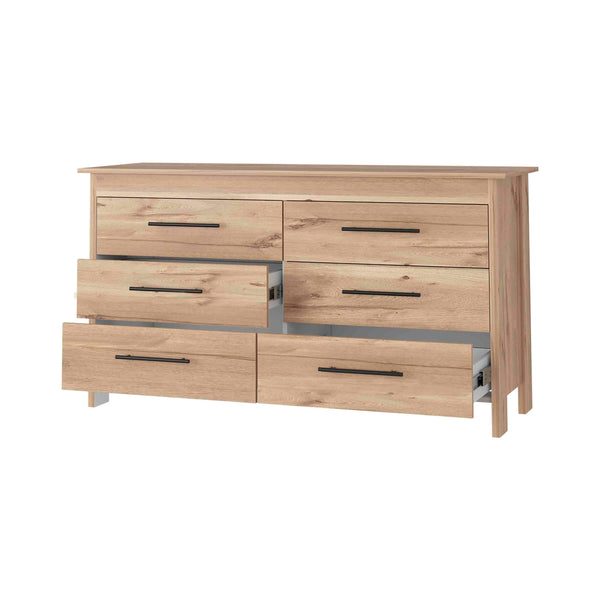 English Elm Luxor Six Drawer Double Dresser – Multicolor Particle Board, Modern Minimalist Design, Sturdy Elevated Base B128S00100