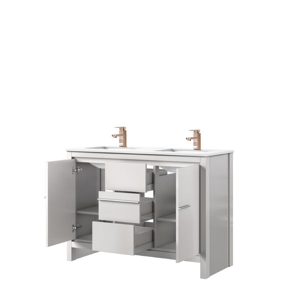 English Elm White Double Bath Vanity With Elegant White Quartz Top & Luxe Rose Gold Faucet For Modern Spaces B2731P259422-GIGA