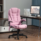 English Elm Homcom 6 Point Vibrating Massage Office Chair With Heat, Linen High Back Executive Office Chair With Reclining Backrest, Padded Armrests and Remote, Pink