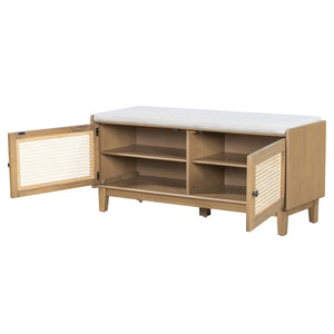 English Elm Trexm Bohemian Rattan Storage Bench Cushioned Seat Shoe Cabinet for Entryway N715P308012D