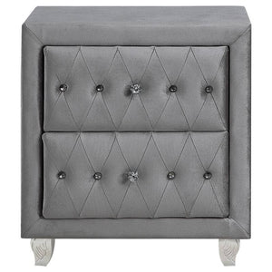 English Elm Glam Upholstered Nightstand with Acrylic Button Tufting Velvet Cabriole Feet Bedroom Gray B2741P435908