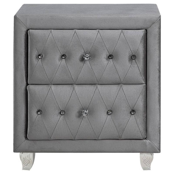 English Elm Glam Upholstered Nightstand with Acrylic Button Tufting Velvet Cabriole Feet Bedroom Gray B2741P435908
