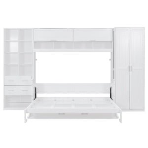 English Elm Queen Murphy Wall Bed Cabinet System with Wardrobe Drawers and Shelving in White Mdf LP000384AAK-1