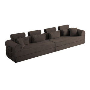 English Elm L Shaped Corduroy Sectional Sofa Converts to Sleeper Bed Space Saving Modular Couch Brown W5532S00007