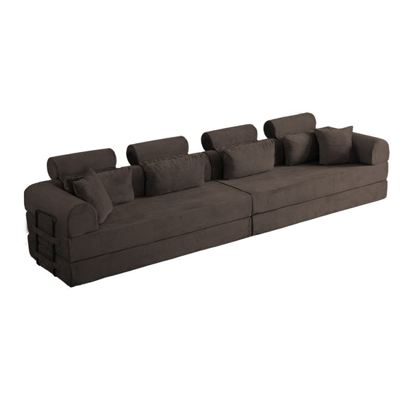 English Elm L Shaped Corduroy Sectional Sofa Converts to Sleeper Bed Space Saving Modular Couch Brown W5532S00007