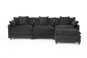 English Elm 108" L-shaped Chenille Cloud Sectional Deep Seat Sofa with Ottoman for Living Rooms Black W3244S00004