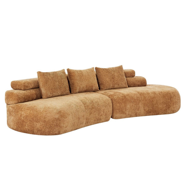 English Elm 122" Curved Modular Sectional Sofa Cloud Fill Polyester Upholstered Living Room Seating Pumpkin Yellow N771P396326C_N771P396327C