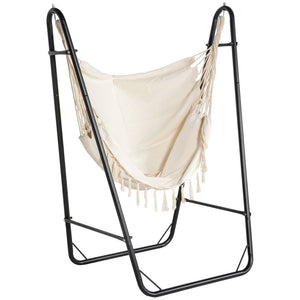 English Elm Outsunny Boho Hammock Chair With U-Shaped Stand, Stylish Outdoor Lounge With Side Pocket, Black/Cream W2225P174053-GIGA