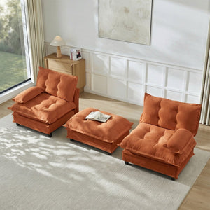 English Elm 77" L-shaped Chenille Cloud Sectional Sofa with Ottoman Deep Cushioned Modular Couch Orange W714S01735