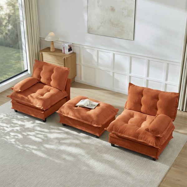 English Elm 77" L-shaped Chenille Cloud Sectional Sofa with Ottoman Deep Cushioned Modular Couch Orange W714S01735