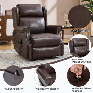 English Elm Emon's Overstuffed Chenille Power Lift Recliner with Massage Heat and Charging Ports Antique Brown W1803S00092