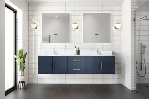English Elm Navy Double Bath Vanity 80" W x 22" D with Carrara Marble Top, Chrome Faucet, 30" LED Mirrors, Durable Finish B2731S01049