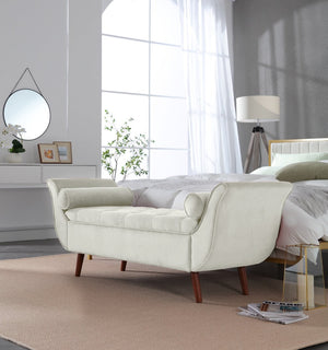 English Elm Vintage Button Tufted Velvet Storage Bench Mid Century Seat for Bedroom Entryway Beige W2795P428370