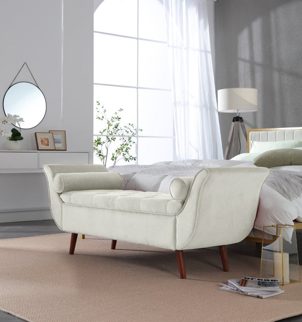 English Elm Vintage Button Tufted Velvet Storage Bench Mid Century Seat for Bedroom Entryway Beige W2795P428370