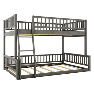 English Elm Full Xl Over Queen Bunk Bed Pine Frame with Guardrails Ladder and Slat Support Gray GX000450AAE