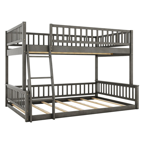 English Elm Full Xl Over Queen Bunk Bed Pine Frame with Guardrails Ladder and Slat Support Gray GX000450AAE