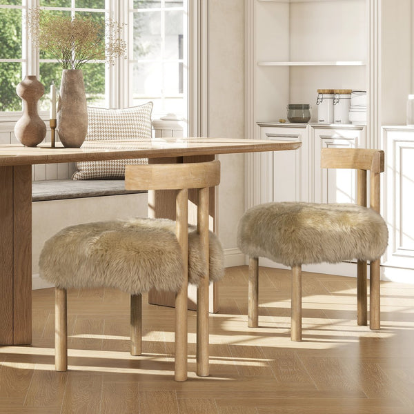 English Elm Jennifer Taylor Home - Arden Sheepskin Dining Chair 19.5" Natural Blonde Fur, Handcrafted Wood, Insulating Comfort B2719P321039