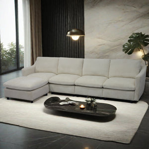 English Elm 4-Seater Modular Cloud Sofa in Beige Fabric with Ottoman, Memory Foam Comfort, Pockets & Pillows W1183S00011