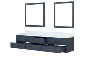 English Elm Blue Double Bath Vanity Set With Carrara Marble Top & Matching Mirrors - Elegant Upgrade For Your Space B2731S01580