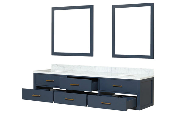 English Elm Blue Double Bath Vanity Set With Carrara Marble Top & Matching Mirrors - Elegant Upgrade For Your Space B2731S01580