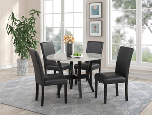 English Elm 5pc Modern Round Dining Set with Faux Marble Top & PU Upholstered Chairs, White Top Black Base, 45" B011P405693