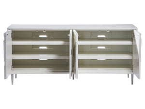 Lexington Artistica Home Bardo Media Console - Stylish Post-modern Cabinet With Unique Relief Carvings And Adjustable Shelves White Wood 2312-907