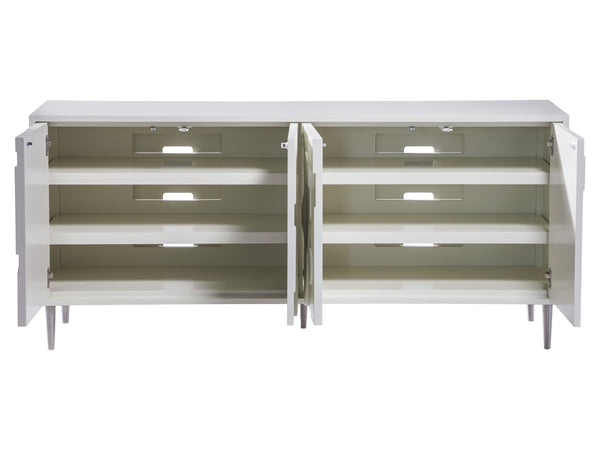 Lexington Artistica Home Bardo Media Console - Stylish Post-modern Cabinet With Unique Relief Carvings And Adjustable Shelves White Wood 2312-907