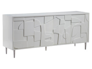 Lexington Artistica Home Bardo Media Console - Stylish Post-modern Cabinet With Unique Relief Carvings And Adjustable Shelves White Wood 2312-907