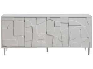 Lexington Artistica Home Bardo Media Console - Stylish Post-modern Cabinet With Unique Relief Carvings And Adjustable Shelves White Wood 2312-907