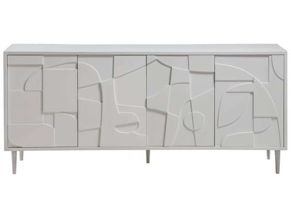 Lexington Artistica Home Bardo Media Console - Stylish Post-modern Cabinet With Unique Relief Carvings And Adjustable Shelves White Wood 2312-907