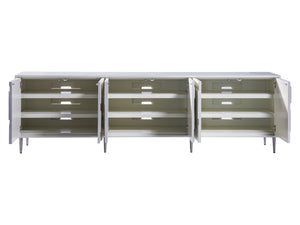 Lexington Artistica Home Bardo Media Console - Stylish Post-modern Cabinet With Unique Relief Carvings And Adjustable Shelves White Wood 2312-908