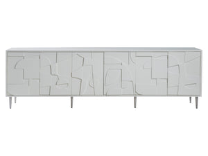 Lexington Artistica Home Bardo Media Console - Stylish Post-modern Cabinet With Unique Relief Carvings And Adjustable Shelves White Wood 2312-908