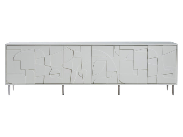 Lexington Artistica Home Bardo Media Console - Stylish Post-modern Cabinet With Unique Relief Carvings And Adjustable Shelves White Wood 2312-908