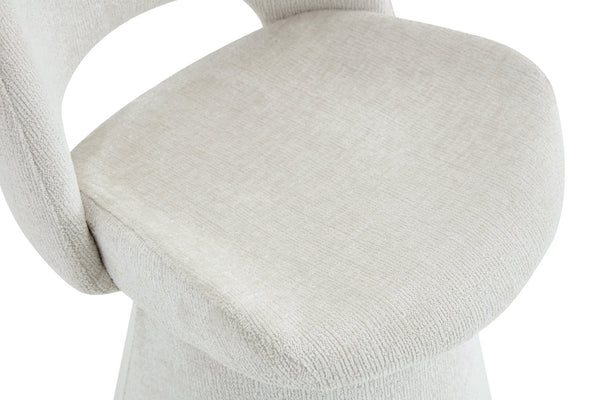 English Elm Modern Chenille Linen Accent Chair Sculptural Hollow Back Swivel Seat for Dining Vanity Off White W3493P452649