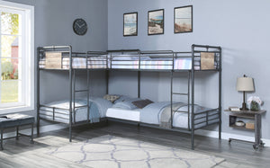 English Elm Cordelia Sandy Black Metal Quadruple Twin L-Shape Bunk Bed, 80 Slats, 660lb Capacity, Guard Rails B2726S00512
