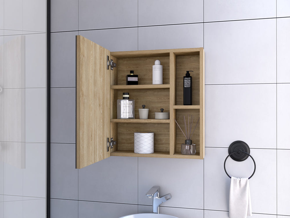 English Elm Lincoln Beige Mirrored Medicine Cabinet with 5 Shelves, Particle Board Frame, 19.5"x17.7" Compact Storage B128P148930