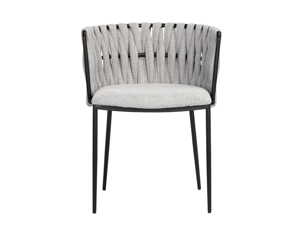 Sunpan Sarai Bold Contemporary Dining Armchair with Unique Weaved Backrest and Black Powder Coated Frame