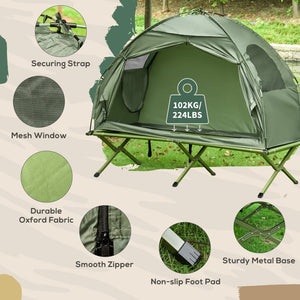English Elm Outsunny Elevated Folding Cot Tent Combo for Solo Camping with Carry Bag Included W2225P200419
