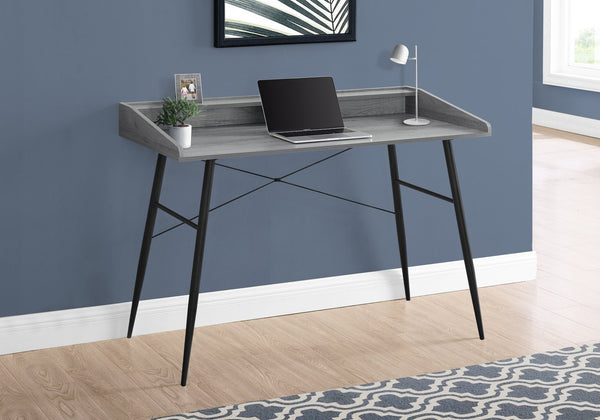 English Elm Computer Desk For Home Office - Modern Grey Laminate With Black Metal Frame & Smart Storage Solutions B2710P219827