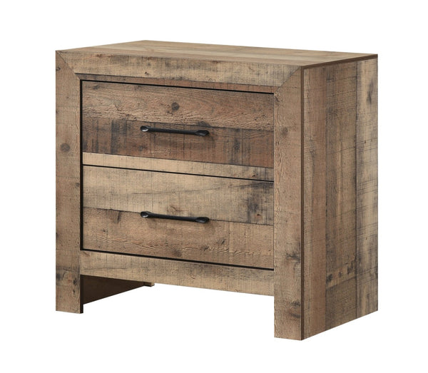 English Elm 1pc Rustic Farmhouse Two Drawer Nightstand Faux Reclaimed Wood Grain Bedroom Storage B2741P484436