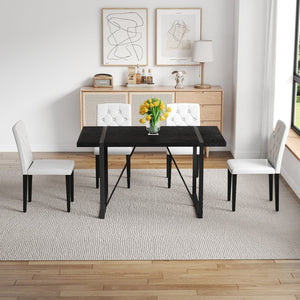 English Elm Black Faux Grain Mdf Table Set with Four White Pu Chairs Retro Minimalist Dining W1151S04372