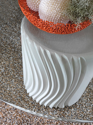 Lexington Artistica Home Volante Round Dining Table - Exquisite Cast Drum Base With Sculpted Curves And Elegant Glass Top Ivory Wood 2315-870-60c