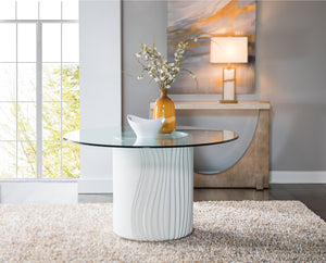 Lexington Artistica Home Volante Round Dining Table - Exquisite Cast Drum Base With Sculpted Curves And Elegant Glass Top Ivory Wood 2315-870-56c