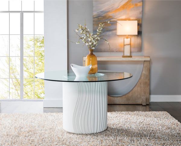 Lexington Artistica Home Volante Round Dining Table - Exquisite Cast Drum Base With Sculpted Curves And Elegant Glass Top Ivory Wood 2315-870-56c