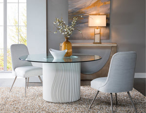 Lexington Artistica Home Volante Round Dining Table - Exquisite Cast Drum Base With Sculpted Curves And Elegant Glass Top Ivory Wood 2315-870-60c